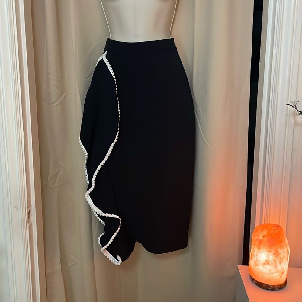 COPY - Alexis black skirt with white pompom trim size M